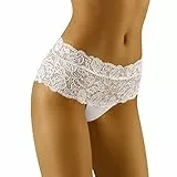 Wolbar WB413 Dame Shorts Hipsters Spitze Normaler Bund, Weiß,L