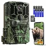 Swetfela Wildkamera 5K Video Wildkamera mit Handyübertragung App, 60MP Full HD WLAN Bluetooth Wildtierkamera mit Nachtsicht Bewegungsmelder, IP66 wasserdichte, 32G Speicherkarte und 8*AA-Batterien