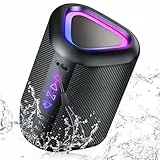 aowoka Bluetooth Lautsprecher mit Licht, 2025 Musikbox Tragbarer Box, Bluetooth 5.4, 30 St, Verbesserter Bass, IPX7 Wasserdicht, Outdoor Lautsprecher für Reisen, Sport, Party, Radfahren.