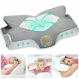 Elviros Orthopädisches Kissen aus Memory Foam, Seitenschläferkissen Nackenstützkissen Kopfkissen Nackenschmerzen Ergonomisches Schlafkissen für Nacken-und Schulterschmerzen 64 x 12,5/10,5 x 38cm, Grau