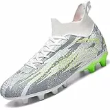 situkeke Fußballschuhe Herren Fussballschuhe Jungen Kinder Kunstrasen High Top Stollen Spikes Turf Trainer Fußball Stiefel Football Schuhe,White,EU42