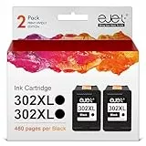 ejet Wiederaufgefüllt Tintenpatrone als Ersatz für HP 302XL Deskjet 3630 3632 3634 5230 5220 1110 2130 2134 Envy 4520 4524 4525 4527 Officejet 3830 3831 3833 5220 4650 Drucker (Schwarz, 2er-Pack)