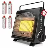 EVOCAMP Tragbare Gasheizung, Camping Heizung 1,7 kW, multifunktionale Keramikheizung, perfekte Gasheizung für den Outdoor-Einsatz mit ODS (Sauerstoffmangelsicherung), mit 4 Gaskartuschen