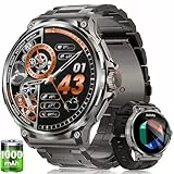 Smartwatch Herren mit 1000mAh Akku, 1.92' AMOLED Display, 5ATM Wasserdicht Militär Smart Watch mit Telefonfunktion, 24/7 Herzfrequenz/SpO2/Schlafmonitor, 120+ Sportmodi Sportuhr iOS Android, Schwarz