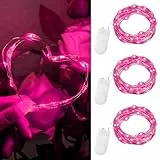 Dalugo Rosa Lichterkette Batterie, 2m 20 LED 3 Stück Pink Lichterkette mit Batterie für Valentinstag, Hochzeitstag, Schlafzimmer