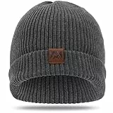 ricema Beanie Mütze Herren Damen, Winter Warme Strickmütze mit Fleecefutter, Weiche Dehnbare Wollmütze Thermo Laufmütze mit Bündchen, Stylische Wintermützen Geschenk,Dunkelgrau