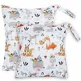 Loscarol 2 Stück Wetbag Groß Kindergarten für Baby Personalisiert Nappy Bag, Lässig Nasstasche Wechselwäsche Schwimmsachen wasserdichte Windeltasche, Klein Bikini Wet Bag Schwimmen Set (Rabbit)