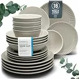 Steingut Geschirrset 4 Personen Hygge 16 tlg. TESTSIEGER, Traumhaftes Skandinavisches Steingut Geschirr Set, Schüssel- und Teller Set, Tafelservice 4 Personen, Geschirrsets Pure Living in Hellbraun