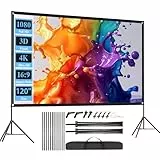 SCREENMAX Projektor-Leinwand mit Ständer, 304,8 cm (120 Zoll), faltbar, mit tragbarer Tragetasche, 16:9, 4K-HD, Rückseite vorne, faltenfreie Projektionsleinwand für Filmabend und Heimkino im