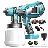 Akku Farbsprühsystem,Kompatibel mit Makita 18V Akkus, Elektro Lackierpistole mit 3 Düsen, 3 Spritzmuster,1000ml Farbsprühgerät,Hohe Leistung，zum Streichen (2x3000mAh Akku)