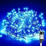 Gresonic Lichterkette Außen 10m 100LED, Blau Lichterkette Außen Strom, Transparente Kabel, Wasserdicht beleuchtung für Außen Innen Garten Baum Weihnachten