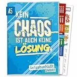 Häfft® Hausaufgabenheft A5 ohne Datum mit Umschlag + Stickern - der Clou: immer sichtbarer Stundenplan 'Chaos' - nachhaltig & klimafreundlich
