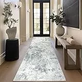 Homcomodar Läufer Teppich Flur 80x250cm rutschfest Modern Teppiche Waschbarer Küche Teppich Läufer Kurzflor Kunstwolle Teppiche Läufer für Schlafzimmer Wohnzimmer(Grau)