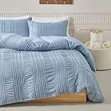 Luofanfei Bettwäsche 135x200 Blau Uni Boho Wende Bettwäsche Set Microfaser Stickerei Shabby Chic Geometrisches Muster Bohemian Bettbezug 135x200 und Kissenbezug 80x80 cm mit Reißverschluss