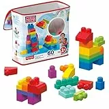 Mega Bloks, Bausteine für Kinder ab 1 Jahr, 60 Bauklötze, mit wiederverwendbarem Aufbewahrungsbeutel, fördert Kreativität und Fantasie, Spielzeug ab 1 Jahr, DCH55, Die Verpackung kann variieren.