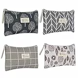 Czemo 4 Stück Kosmetiktasche aus Segeltuch,Multifunktionale Reise Tragbare Makeup Tasche Bedruckte Make-up-Taschen mit Reißverschluss aus Segeltuch,Kosmetikzubehör-Organizer,Münztasche für Mädchen
