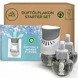 Air Wick Duftstecker – Starter Set mit 3 Nachfüllern – Raumduft Cotton und Weißer Flieder – 1x Gerät und 3 x 20 ml Öl