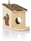 Eichhörnchen Futterstation aus Kiefernholz | inkl. Meisenknödel-Halter | Futterhaus mit 2 Einstiegs- und Fluchtlöchern