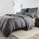 Soifox Bettwäsche 200x200 Grau Anthrazit - aus Mikrofaser bügelfrei & knitterfrei Bettbezug 200 x 200 Set mit 80x80 cm Kissenbezug 2er Set Bettwasche mit Reißverschluss