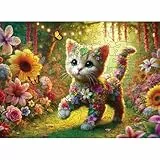 HCM Kinzel - Holzpuzzle - Katze im Garten, 150 Teile, einzigartiges Design, hochwertige Verarbeitung, leuchtende Farben, langlebige Premium-Qualität