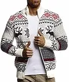 Leif Nelson Herren Strickjacke Stehkragen Norwegerjacke Schwarze Winterjacke Freizeitjacke Männer Jacke für Weihnachten Winter Norweger Muster Übergangsjacke Slim Fit LN20759 XXL Ecru