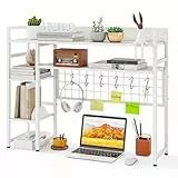 GIANTEX Schreibtischregal, freistehendes Tischregal mit 4 Regalböden, offenem Fach, Metallnetz & 6 abnehmbaren Haken, Ausstellungsregal Aufsatzregal für Studierzimmer, Büro & Küche (Weiß)