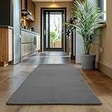 SIMPEX Läufer Teppich Grau 80x150 cm Kurzflor Teppich Waschbar, weich & rutschfest, modernes einfarbiges Design für Schlafzimmer, Küche & Flur
