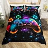 Homewish Gamer Bettwäsche 135x200 Kinder Gaming Bettwäsche-Set für Jungen Teenager,Farbe Gamepad Bettbezug Moderne Videospiele Geometrisches Sternenhimmel Gedruckt Neuheit Spielzimmer Dekor 2 Stücke