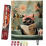 Bougimal Malen Nach Zahlen Erwachsene Tiere Ohen Rahmen inklusive Pinsel und Acrylfarben - 40 x 50 cm, Lesende Katze 2