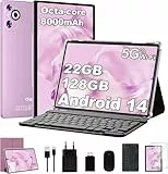 Dghrti Tablet 10 Zoll Android 14, 22GB RAM+128GB ROM (1TB TF), Octa-Core CPU, 8000mAh, Widevine L1, Dual WiFi, BT 5.0, Face ID, 5MP+8MP, mit Metallgehäuse, Tastatur und Maus - lila