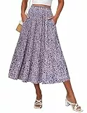 Zeagoo Damen Midi Röcke Hohe Taille Plissee A-Linie Swing Röcke Sommer Floral Lange Röcke mit Taschen, Floral-lila, Mittel
