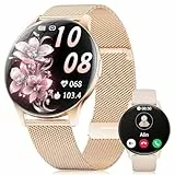 2026 Smartwatch Damen mit Telefonfunktion,1,43 zoll Amoled Touchscreen Fitnessuhr Damen mit 120+ Sportmodi,Herzfrequenz,SpO2,Schlafmonitor,Schrittzähler,IP68 Wasserdicht Sportuhr für Android iOS,Gold
