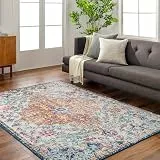 Livabliss Asmara Vintage Teppich 200x275 cm – Boho Kurzflor für Wohnzimmer & Esszimmer – buntes Muster in Blau & Orange