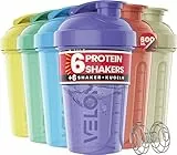 VELOMIX -6 PACK- 600ml Eiweiß Shaker - Auslaufsicher Shaker Proteinshake Mit 6x Kugel | Drehverschluss & Mess-Skala Shake Becher | Spülmaschinengeeignet & Stackable Protein Shaker (Pastel Shades)