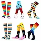 WeciBor Damen Lustige Bunte Socken Gekämmte Baumwolle Neuheit Motive Kniestrümpfe, 6 Paar, Größe 39-42