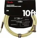 Fender Deluxe Series Gitarreninstrumentenkabel, hochwertiges Gitarrenkabel, ideal für E-Gitarre, E-Bass, langlebig, rauscharm, flexibel, 3m Länge, gerade Winkelstecker, klassisches Tweed-Design