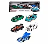 Majorette - Porsche Geschenk-Set (5er-Set Spielzeugautos) - 5 Modellautos (je 7,5, cm) inkl. 2 exklusiver Automodelle, für Kinder ab 3 Jahre, Blau,grün,schwarz,weiß