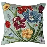 heimtexland Gobelin Dekokissen Blumen Deko Kissen Bezug mit Baumwolle Öko-tex Kissenbezug Landhaus Sofakissen Summer Flowers Typ884 Kissenhülle 40x40 cm Türkis