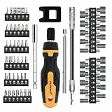 MulWark 63PC Magnetisches Ratschendreher-Bitset – Multibit-Schraubendreher Mit Bits Für Schlitz, Torx, Innensechskant, Pozidriv, Kreuzschlitz Und Robertson – Steckschlüsselsatz Für SAE Und Metrisch
