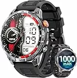 Smartwatch Herren Militär, 100 Tage Ultra-Laufzeit/1000-mAh-Akku/1,75' HD Großes Display /LED Taschenlampen/24/7Herzfrequenz/Schlafmonitor/110+ Sportmodi/IP68 Wasserdicht Sportuhr für iOS Android
