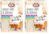 RUF Dekor ABC-Buchstaben und Zahlen, aus weißer Schokolade mit natürlichen Farben aus Lebensmitteln, in grün, pink und blau, glutenfrei, 1x32g (Die Verpackung kann variieren) (Packung mit 2)