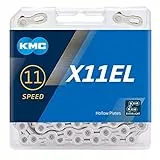 Fahrrad Kette, KMC Fahrradkette, X11EL Silver, 1/2' x 11/128', 118 Glieder, 11-fach, kompatibel mit Shimano / Sram / Campagnolo, silber