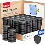 GAUDER Magnete für Magnettafel - Starke Tafelmagnete für Whiteboard, Pinnwand, Kühlschrank & Büro - Runde, Schwarze Kühlschrankmagnete mit hoher Haftkraft (124 Stück - 18 x 5 mm)