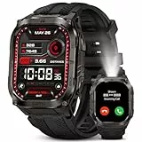 KOSPET Tank M4C Smartwatch Herren mit LED, 1,96' AMOLED, Dualband-GPS & Kompass, Ultra-Lange Akkulaufzeit, 24/7 Herzfrequenz& Schlaftracking, 50M wasserdicht, Bluetooth, Android & iOS(Schwarz)