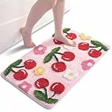 QJHOMO Rosa Badezimmerteppich Kirsche Badematte rutschfest Waschbar Badteppich Bunt Badvorleger Weiche Mikrofaser Duschvorleger Absorbierende Badezimmer Teppich 45 x 65 cm