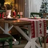 Skcess Tischdecke Läufer 35x140cm, Weihnachtsmotiv mit Hirsch Muster Tischläufern Polyester Baumwolle Table Runner Tischläufer Dekoratives Tischband für Hochzeiten Dekoration, Rot