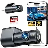 Dashcam Auto Vorne Hinten 4K+1080P, 5.8GHz WLAN Dashcam mit 170° Weitwinkel, Dashcam mit 64GB SD Karte, G-Sensor & 24h Parküberwachung, Mini Dashcam Auto mit Nachtsicht und 1,5″ Display