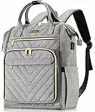 Kuosdaz Stricktasche Rucksack, Garn Organizer mit USB-Ladeanschluss, Quilted Rucksack für Frauen, Große Reise Häkeltasche Totes für Häkelhaken, Stricknadeln, Garn Zubehör, Grau