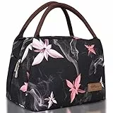 HOMESPON Lunchtasche Lunch Bag süße Kühltasche für Lunchboxen Wasserdichtes Gewebe Faltbare Picknick-Handtasche für Frauen, Erwachsene, Studenten und Kinder(Pinke Blumen)