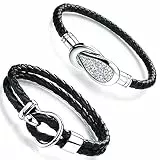 Aroncent 2PCS Herren Damen Armband, Elegant Infinity Unendlichkeit Doppelt Geflochten Armreif Partnerschaftsarmband in Silber Schwarz, Edelstahl Leder